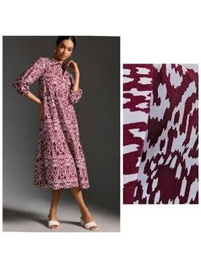 Anthropologie, Bettina Tiered Shirt Dress by Maeve - Red Ikat, Size XL